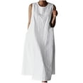 thumbnail image 2 of Meichang Robes d'Été Sans Manches pour Femmes, Unies, Coupe Ample, Décontractées, en Coton et Lin, Robes Maxi, Col Rond, Poches, Longues Robes, Coupe Ample, Robes Évasées Décontractées, Blanc, TG, 2 of 8