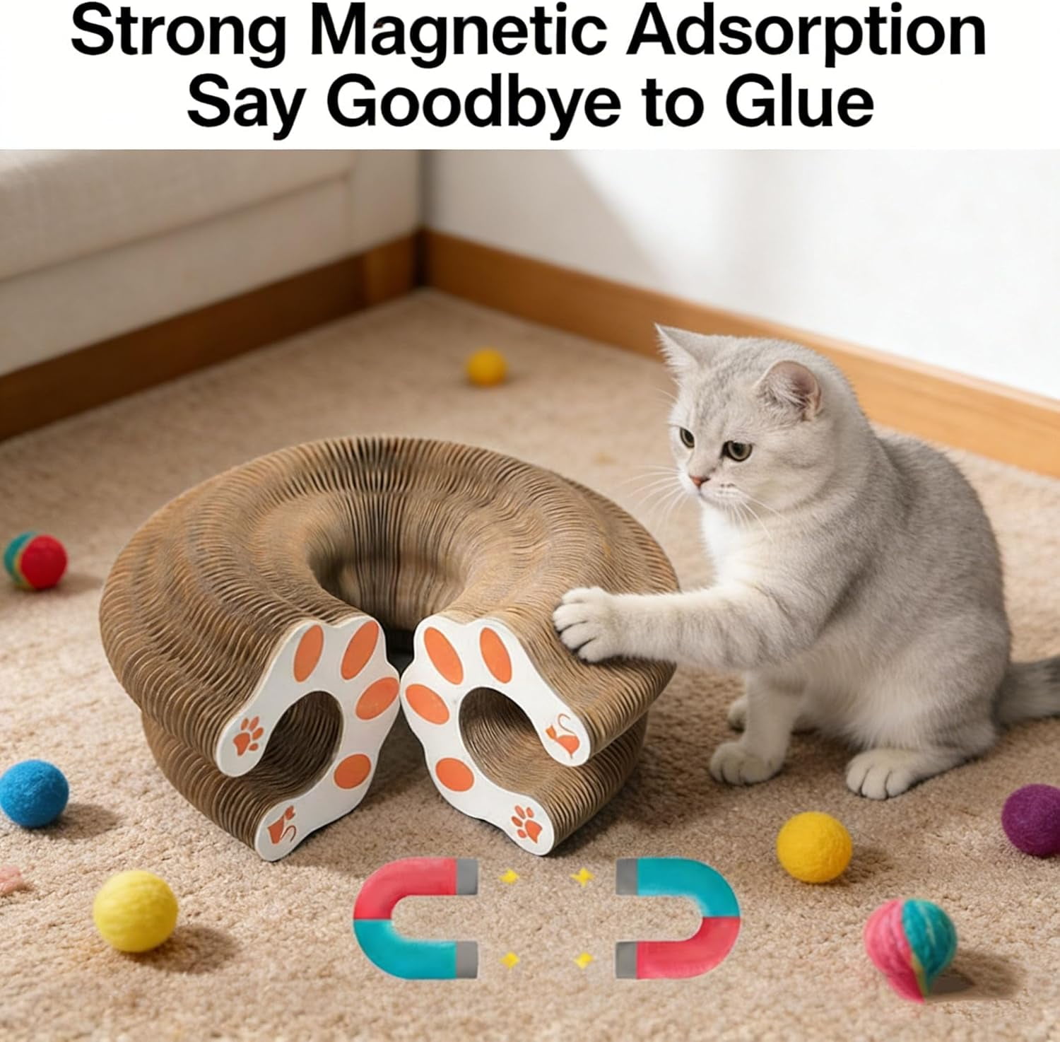 Magic Organ Cat Scratcher Toy, Foldable Kitty Accordion Magic Organ Cat Scratcher Board, Sturdy with Bell-Ball, Flexible Cats Scratchers for Indoor Cats Grinding Claws Exercise
