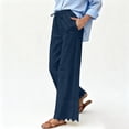 thumbnail image 7 of Lenpel Linen Pants Women Cotton Elastic High Waisted Drawstring Scalloped Hem Wide Leg Cropped Pants Baggy Casual Trousers, 7 of 7