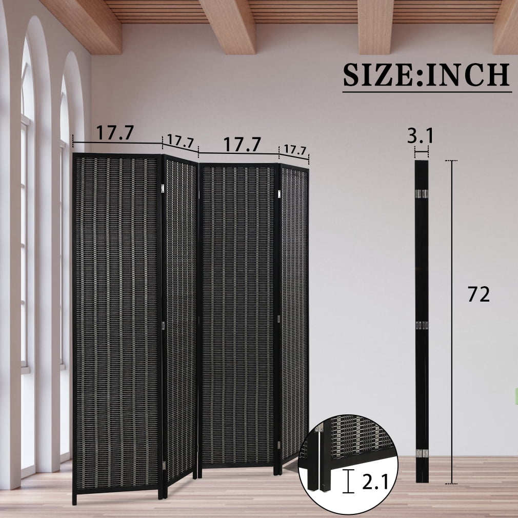 FDW Bamboo 4 Panel Room Divider Folding Privacy Screen,For Home/Office/Restaurant,72" Tall,Black