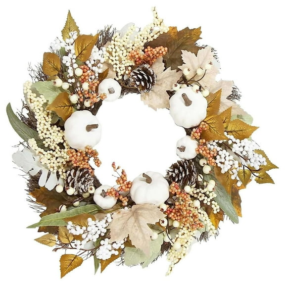 Thanksgiving Fall Door Wreath White Pumpkin Maple Leaf Outdoor Decor