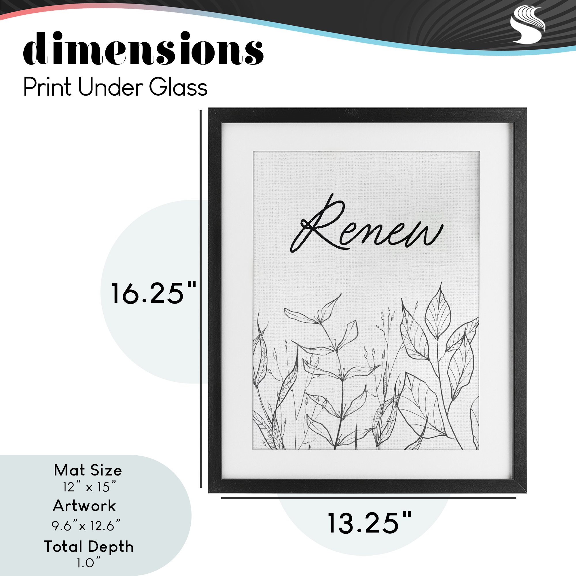 Renew with Leaf Outlines Black Framed Print Under Glass, design by Lettered and Lined
