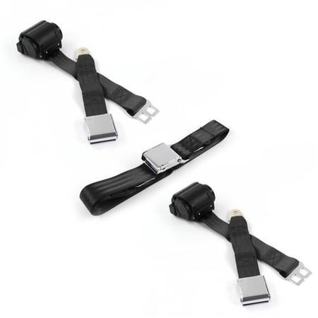 Chevy Nova 1968-1974 Airplane 2 Point Black Retractable Bench Seat Belt Kit - 3 Belts
