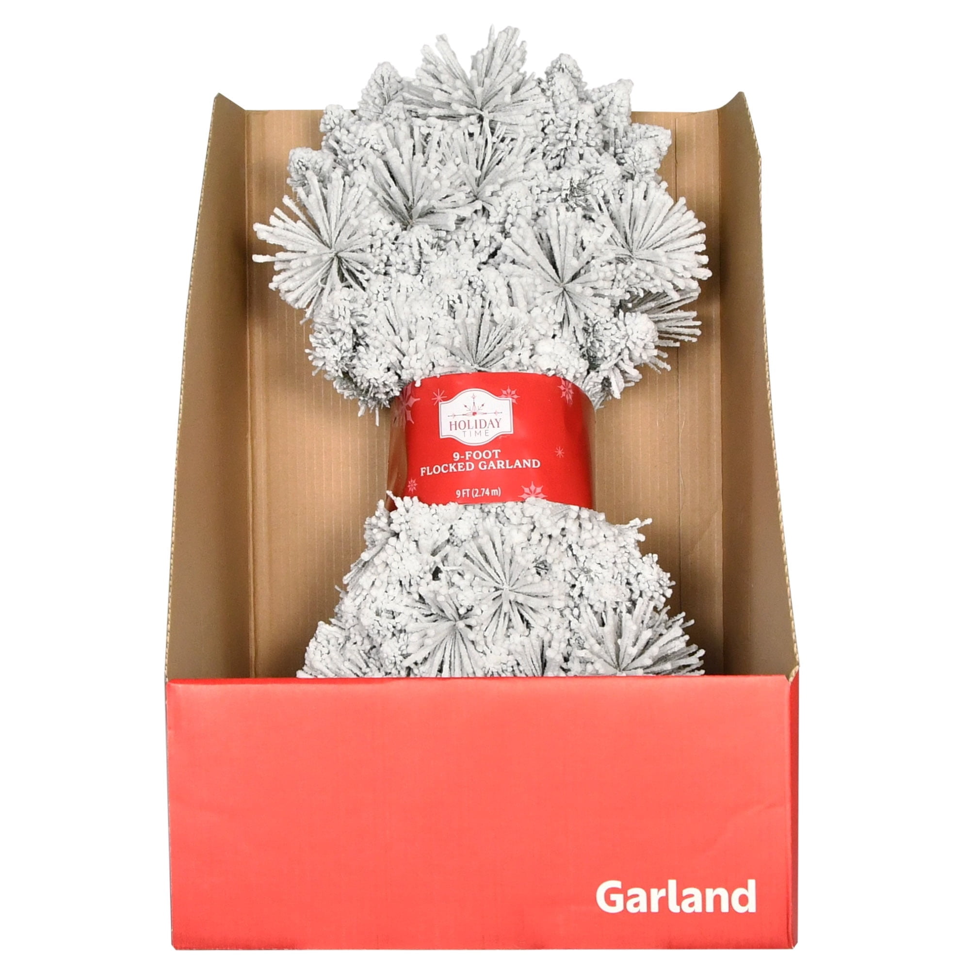 Snow-Flocked Winter Frost Unlit Artificial Christmas Garland, Green and White, 9', by Holiday Time