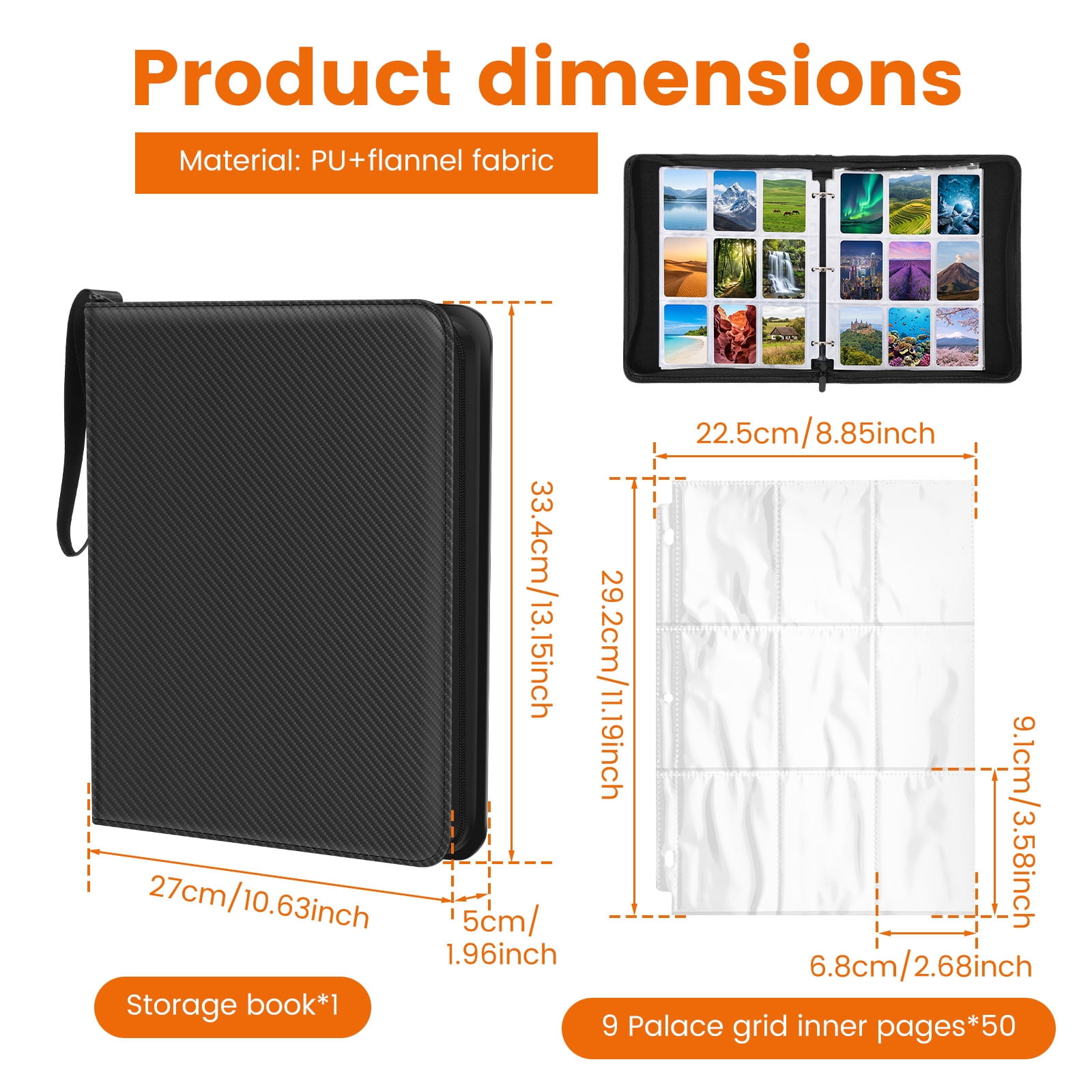 Threns Trading Card Binder, 9 Pocket Card Binder Holds 540 Cards with Double-Sided Sleeves, Premium Zipper Top Loader Card Collection Album, PU Card Folder Holder for MTG, TCG, Baseball, Sports Cards