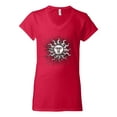 thumbnail image 2 of Wild Bobby Radiating Sun Puff Print Fashion Women’s Standard V-Neck Tee, Red, XX-Large, 2 of 6