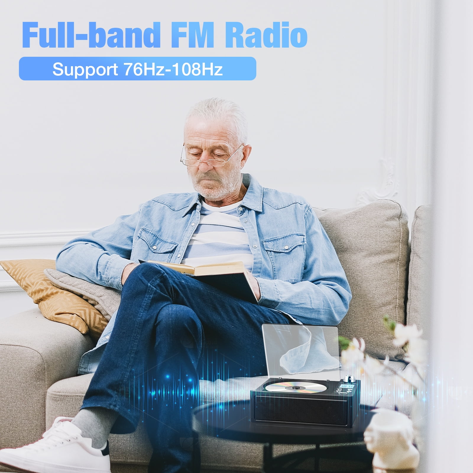 Portable CD Player with Bluetooth,Rechargeable CD Player with Speakers, FM Radio,Remote Control,Supports USB, TF, AUX.
