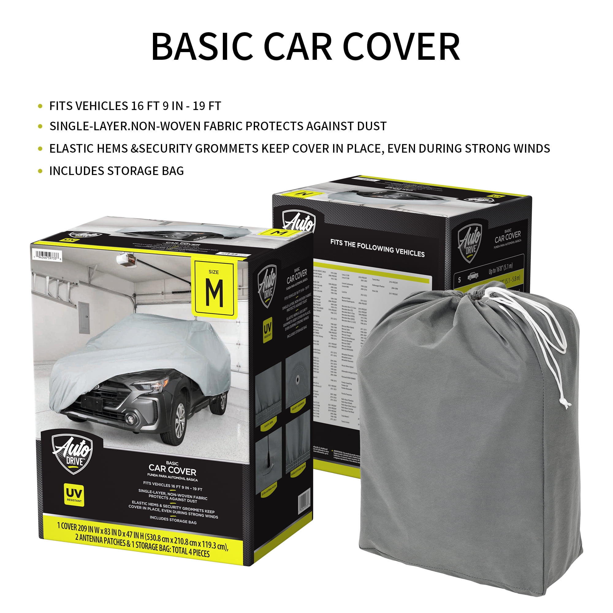 Autodrive Basic Car Cover M - Durable Indoor and Outdoor Protection Size M fits most of midsize to full size car