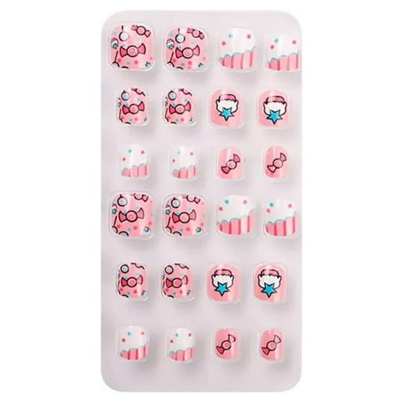 Xingzhi 1 Set Artificial Nail Tips Press on Nails for Kids Cartoons Style Lovely False Fingernails Removable Art Decals Beauty Tool DIY PNT-16-12