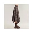 thumbnail image 4 of Womens Coffee Brown Asymmetrical Plaid Midi Skirt With Handkerchief Hem, 4 of 6