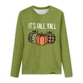 thumbnail image 4 of Womens Fall Blouses Long Sleeve Punpkin Pattern Crew Neck Slim Fit Plus Size Womens Clothing,Green,XL, 4 of 4