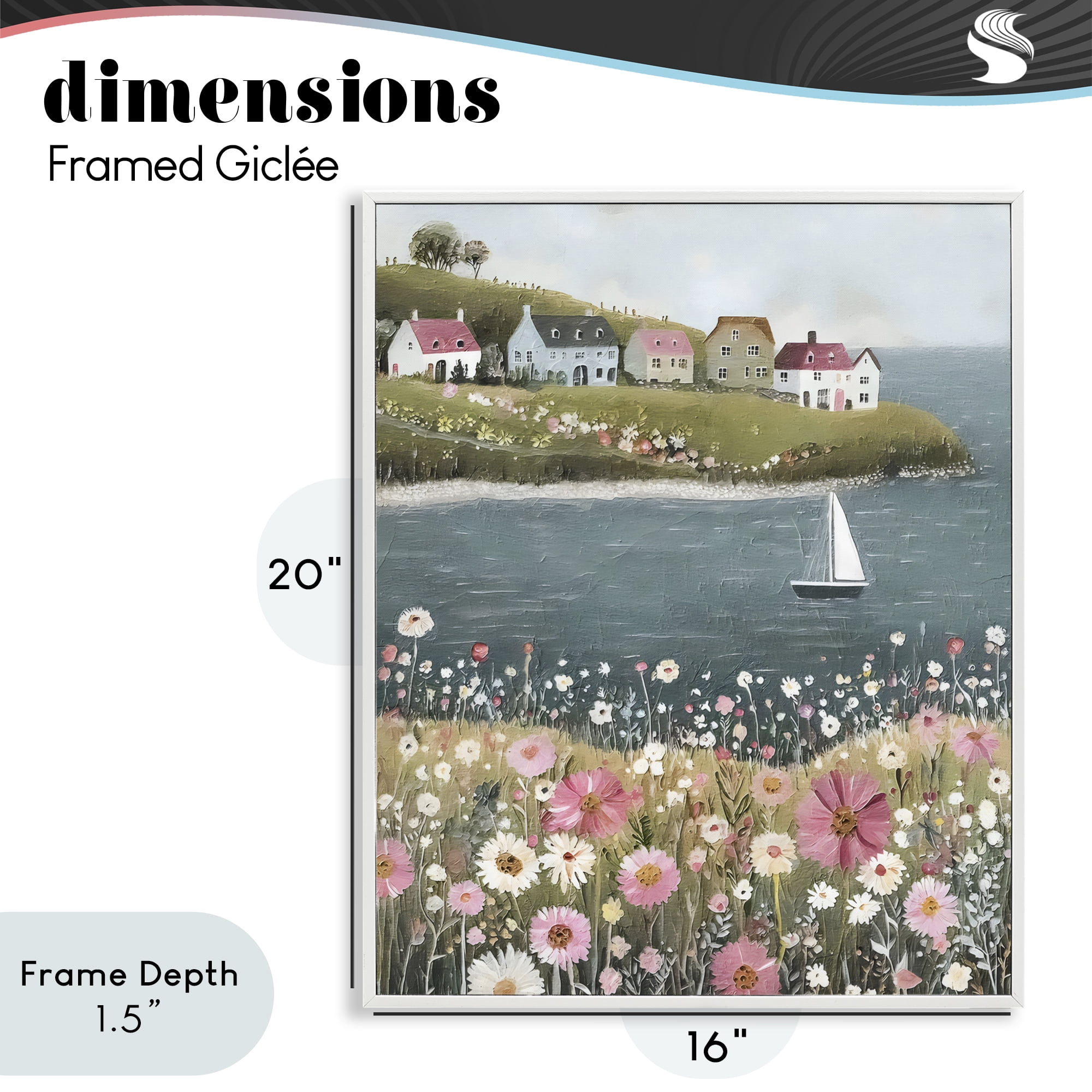 Stupell Industries Pink Meadow & Sailboats White Framed Giclee Art, design by Riley B