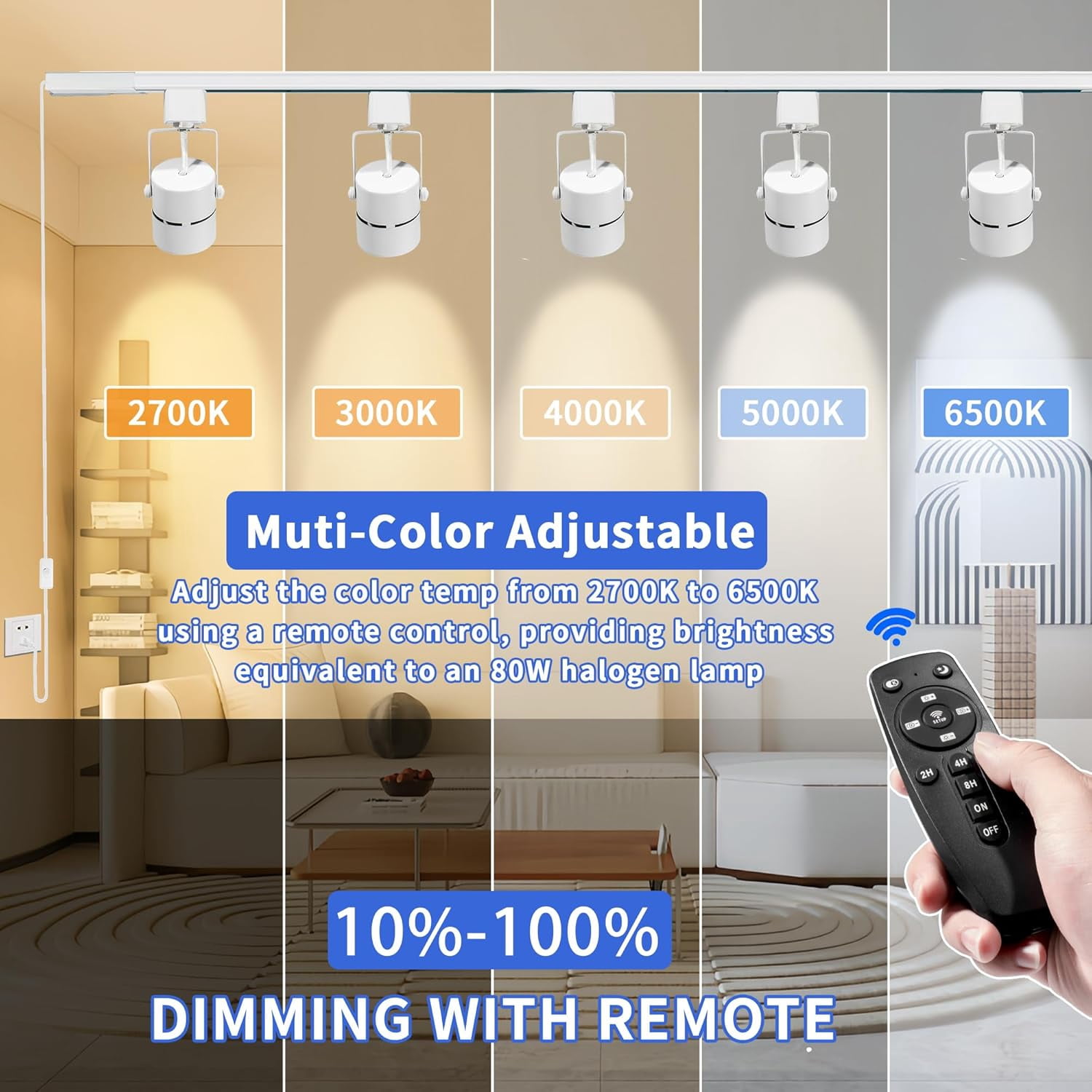 Fuyo Up Plug in Track Lighting with Power Cord, 8-Light LED Track Lighting Kit with 6.6FT H Type Track Lighting Rails, Modern Kitchen LED Track Lighting Fixtures Ceiling Spot Light, White