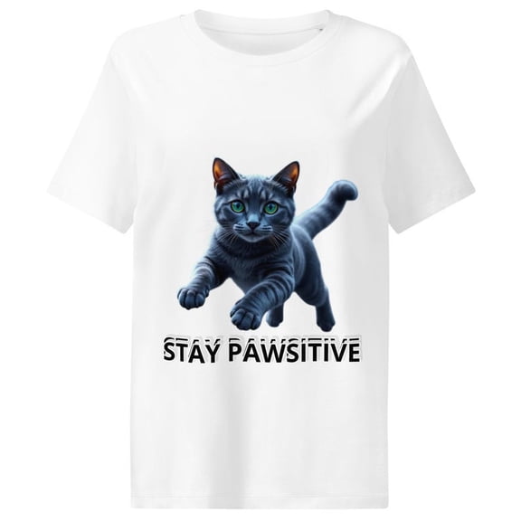 Stay Pawsitive Cat T-Shirt: Unisex Organic Cotton Tee, Positive Vibes Gift