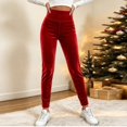 thumbnail image 2 of FAIWAD Women Velvet Leggings Christmas Soft Stretch Elastic Waist Velour Tights Full Length Slim Fitted Base Layer Pants, 2 of 9