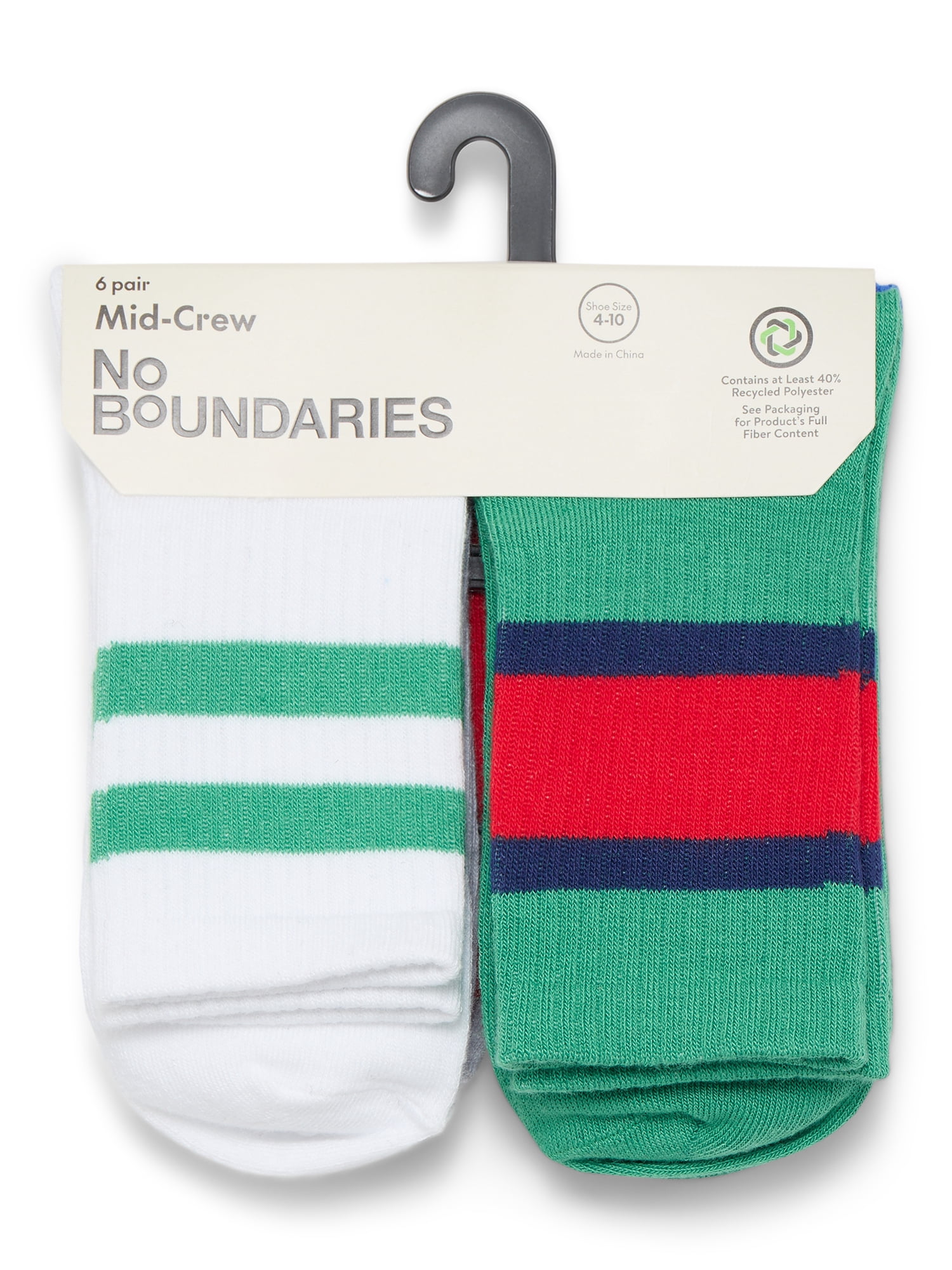No Boundaries Women's Ribbed Mid Crew Socks, 6-Pack, Women's, Shoe Sizes 4-10
