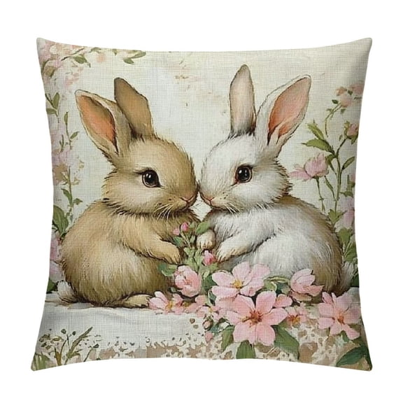 PRATYUS Easter Spring Pillow Covers Decoration,Buffalo Plaid Farmhouse Rabbit Bunny Flower Easter Throw Pillows Cushion Case Couch Decor for Spring Home Outdoor Decor 12x12in