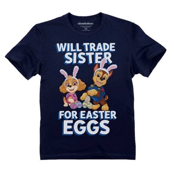 Paw Patrol Boys' Easter Bunny Shirt Will Trade Sister for Eggs Funny Sibling T-Shirt Toddler Kids T-Shirt 4T Navy