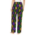 thumbnail image 3 of Uemuo Mardi Gras Shiny Green Purple Pattern Women's Wide Leg Palazzo Lounge Pants with Pockets Light Weight Loose Comfy Casual Pajama Pants-, 3 of 9