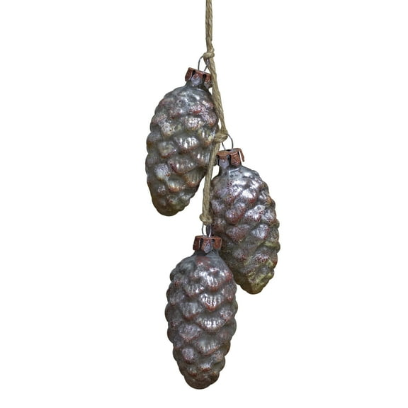 Northlight Pine Cone Glass Christmas Ornament - 7" - Rust and Silver