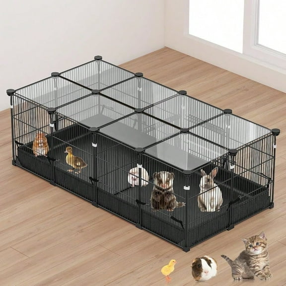 22 Panels Small Animal Playpen Pet Playpen Small Animal Cage With Doors Waterproof Mat Metal Wire Yard Fence For Rabbits Guinea Pigs Hamsters Chicken Hedgehogs Indoor Outdoor Pet Cage Black