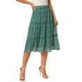 thumbnail image 4 of INSPIRE CHIC Women's Polka Dots Skirt Tiered Ruffle Elastic High Waist Casual Flowy A-Line Summer Beach Knee Skirts L Green, 4 of 6