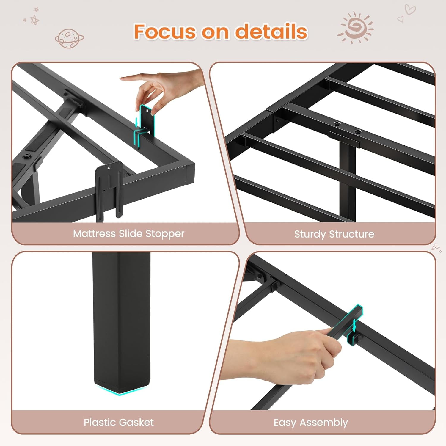 Floating Bed Frame Twin Size Metal Platform Bed with LED Lights for Bedroom, No Box Spring Needed, Black