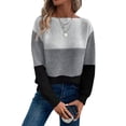 thumbnail image 3 of Women'S Fall Winter Fashion Casual Round Neck Ribbed Knitted Colorblock Drop Shoulder Long Sleeve Sweater Dark Gray L, 3 of 9