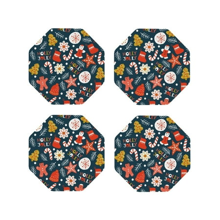 

Matuu Holiday Christmas Cookies for Cup Coasters Set of 4 Leather Coasters Desk Coasters for Office Measures 4” x 4”-Octagon