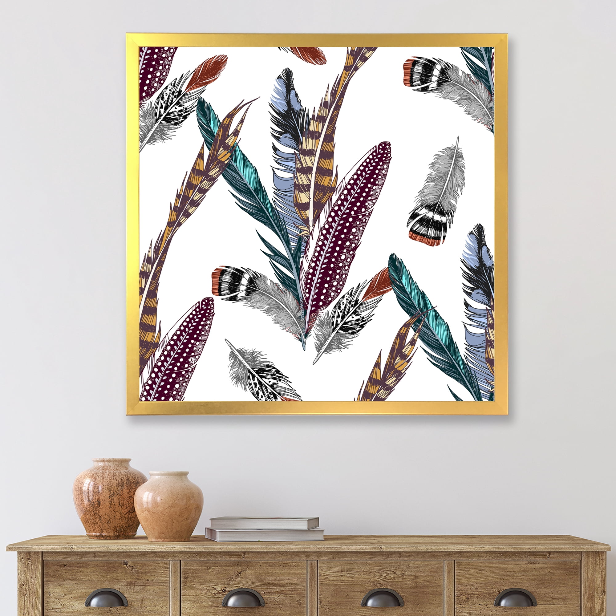 Designart 'Colourful Boho Art Feather Set V' Bohemian & Eclectic Framed Art Print