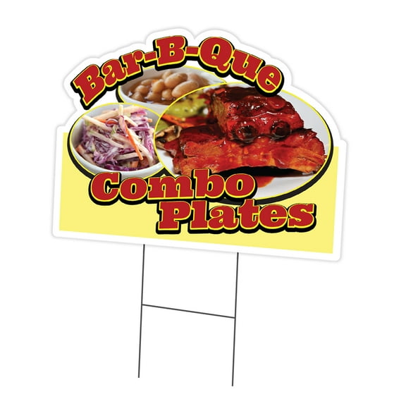 Bar-B-Que Combo Plates 18" x 24" Yard Sign & Stake | Advertise Your Business | Stake Included Double Sided Image | Made in The USA