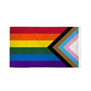 Progress Pride Rainbow Flag 3x5FT, Gay Lesbian Transgender Bisexual LGBTQ Community Fade Resistant Waterproof Polyester Rainbow Banner, Vivid Color Flag for Indoor Outdoor (Rainbow)
