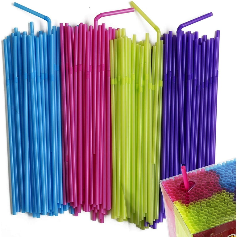 Disposable Drinking Straws - Flexible Neon Colored Bendy Plastic