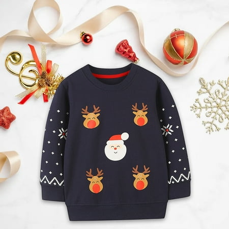 

Geire Children Fall Winter Wear Sweatshirt Christmas Element Printing Long Sleeve Crewneck Comfy Cotton Pullover Sweatershirts Loose Fit Casual Tops