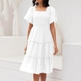 thumbnail image 4 of UoCefik Women's Summer Casual Flutter Sleeve Square Neck Smocked Midi Dress White S, 4 of 5
