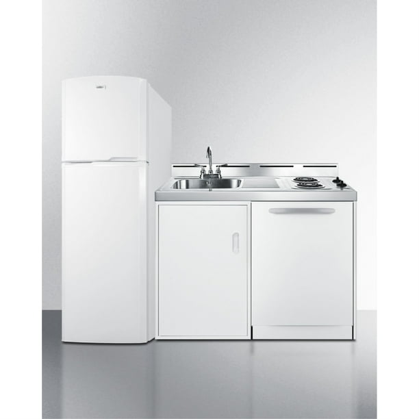 Allinone combination with fullsized refrigeratorfreezer, dishwasher, sink