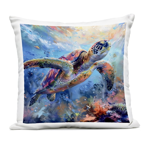 Stupell Industries Rainbow Sea Turtle & Bubbles Outdoor Printed Pillow design by LSR Design Studio, 18 x 7 x 18