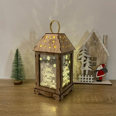 

FAIOIN Wooden Merry Christmas LED Light Portable Hanging Lantern Home Garden Decoration