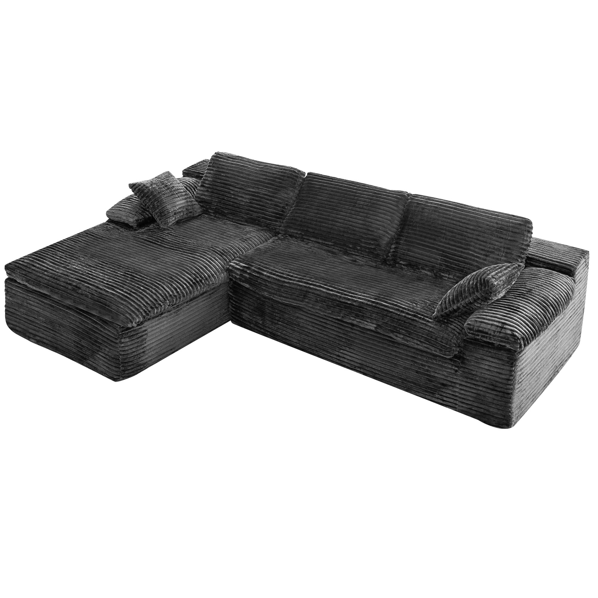 YODOLLA 110" L Shaped Modular Sectional Sofa for Living Room, Cloud Boneless Couch with Fluffy Seat Cushion, No Assembly Required, Corduroy, Black
