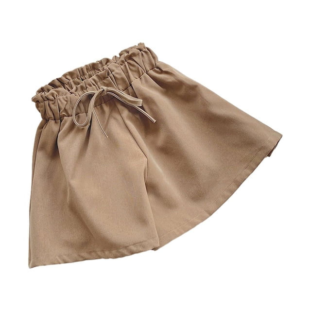 Zwiiyzr Girls Summer Wide Leg Loose Fit Ruffled Paperbag Shorts Hot Pants For 2-11 Years Khaki