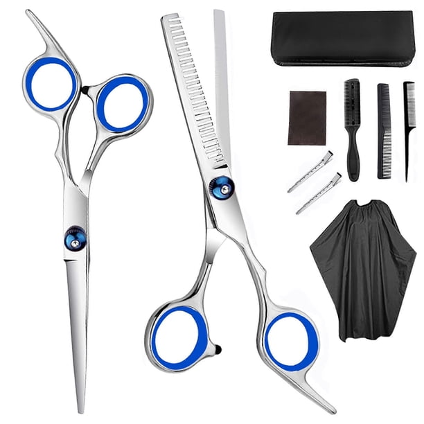 Juego de tijeras profesionales para cortar el cabello con hojas afiladas de acero inoxidable, kit de barbería de 10 piezas.