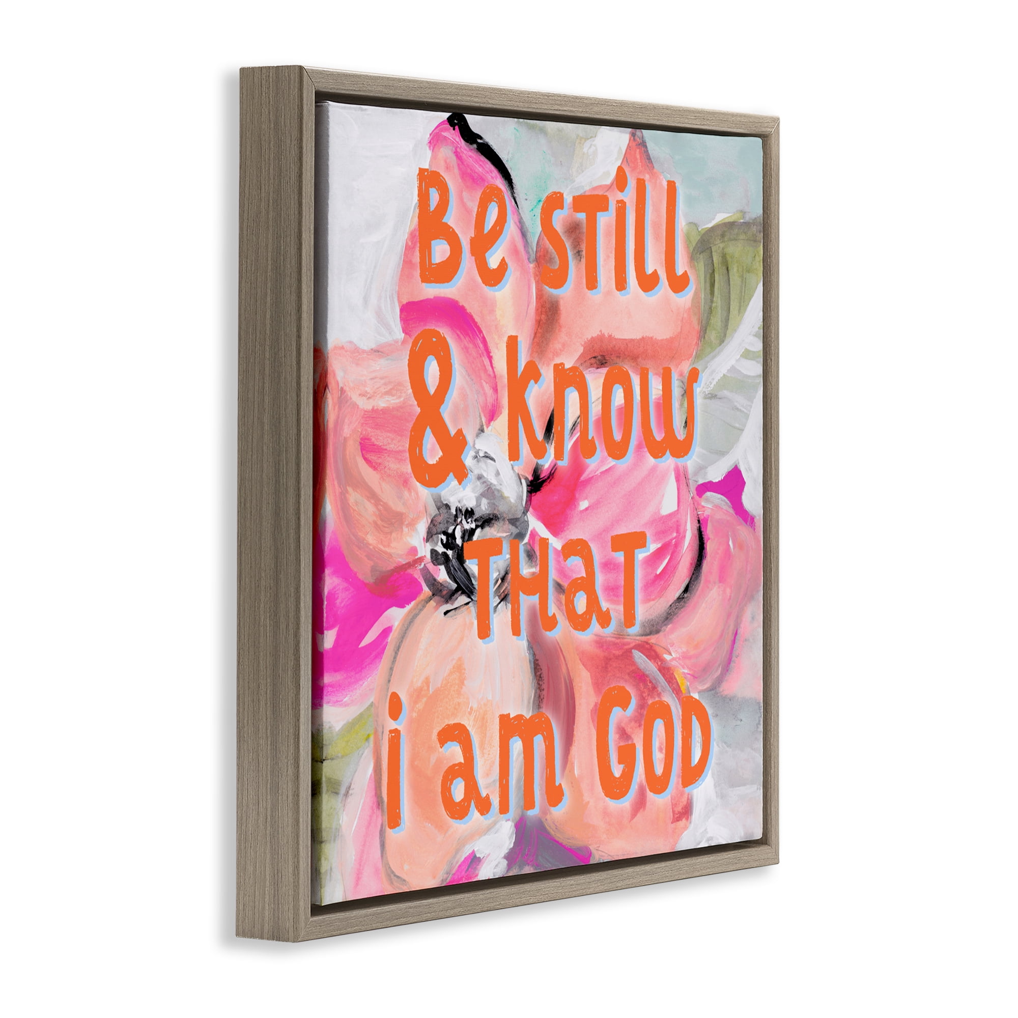 Stupell Industries Bright Be Still Scripture Brown Framed Floater Canvas Wall Art, design by Lanie Loreth