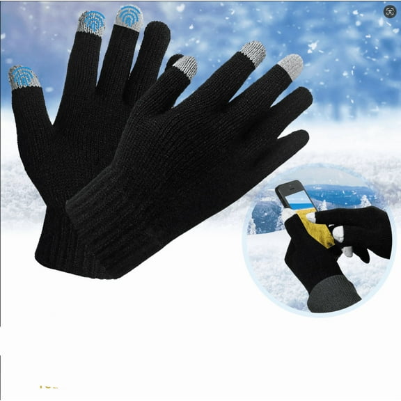 Winter Knitted Gloves, TeqHome 1 Pair Winter Unisex Touchscreen Gloves, Full Finger Winter Gloves Women's Men's Warm Gloves for Winter Black