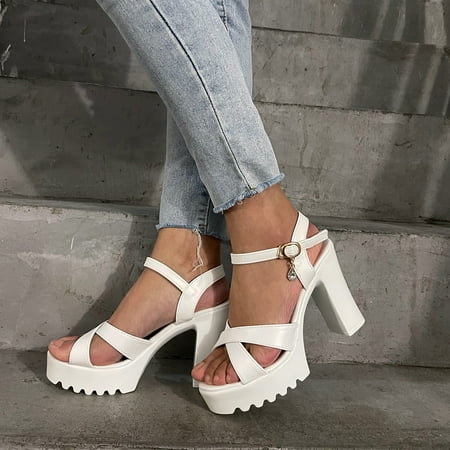 

Cathalem Wide Width Shoes for Women Sandals Buckle Sandals Platform Women Color High Heel Fish Rhinestone Thong Sandals for Women White 7.5