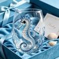 thumbnail image 6 of Artisanal Seahorse Glassware, 2D Seahorses Stemless Wine Glasses, Ocean Fantasy Embossed Glass Collection, Handcrafted Marine Animal Bar Glass, Coastal Home Decor Gift, 6 of 7