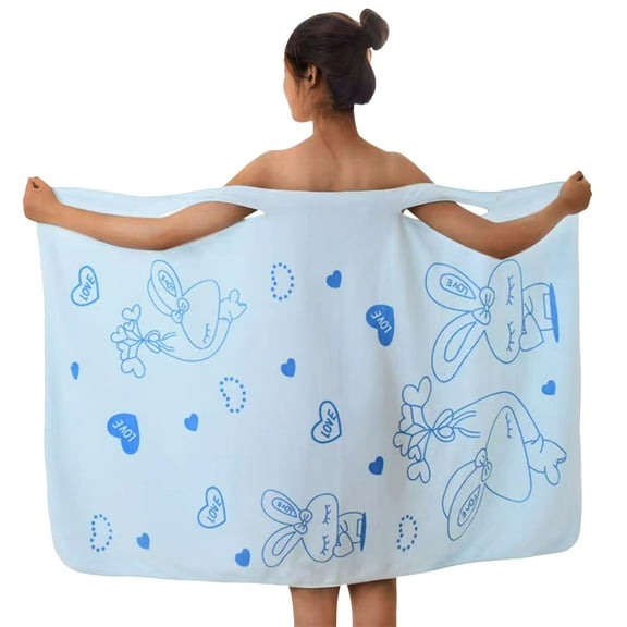 Goindgs Women's Bath Towel Wrap Shower Towel Skirts Bathrobe Spa Robes Dress Cover Ups Plus Size Womens Wearable Shower Skirt Light Blue-One Size