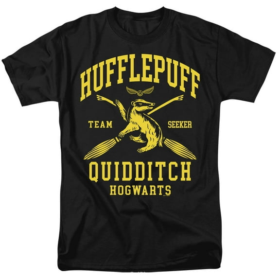 Harry Potter Hufflepuff Quidditch Arch Unisex Adult T Shirt, Black, 2X-Large