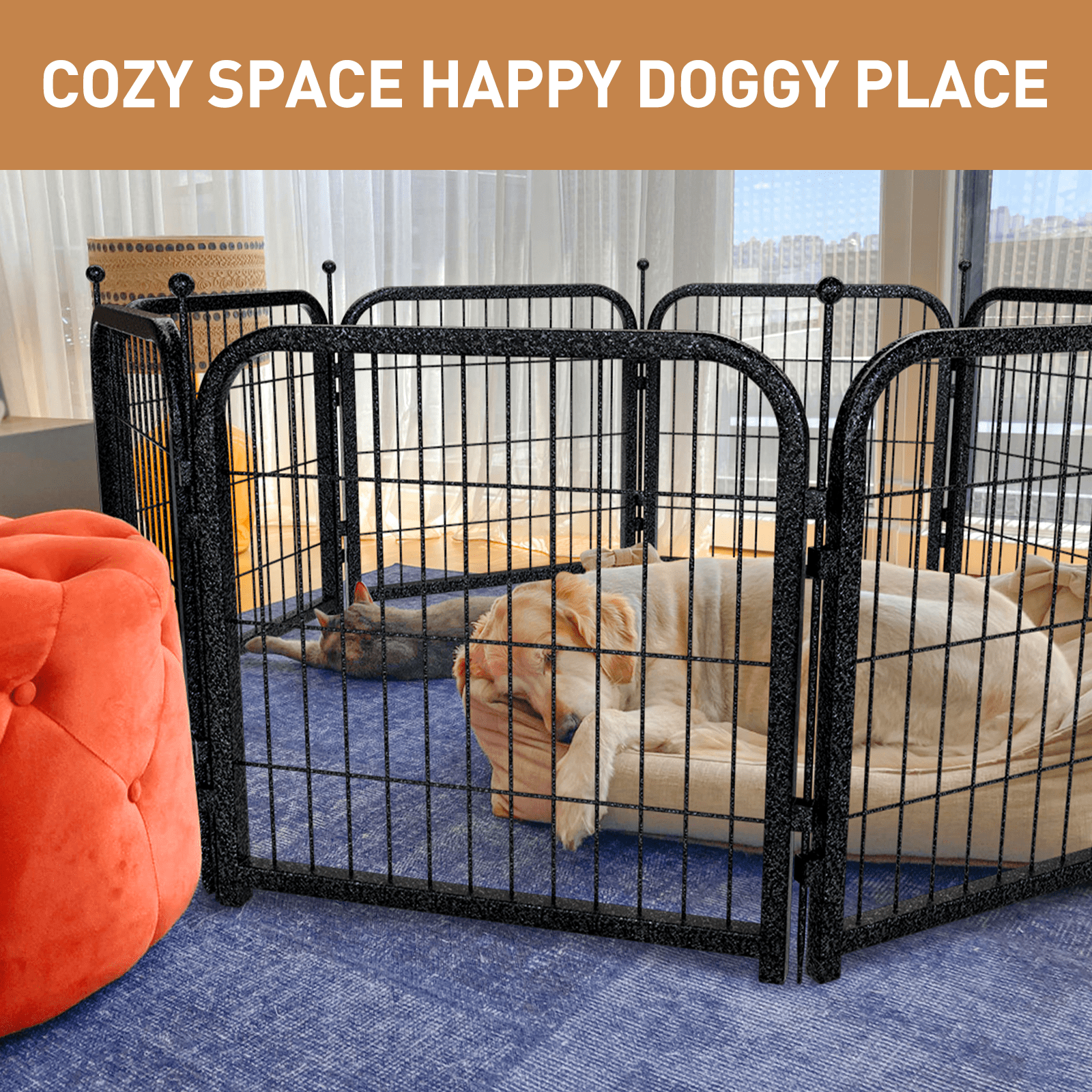 Petorldog 40" Metal Dog Playpen, 16 Panels, Portable Fence for Small/Medium Dogs - Indoor/Outdoor Use (Black-Silver)