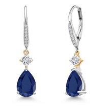 Gem Stone King 925 Silver and 10K Yellow Gold Blue Sapphire White Moissanite and White Lab Grown Diamond Earrings for Women | 4.84 Cttw | Gemstone Birthstone | Pear Shape 10X7MM