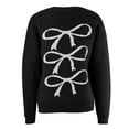 thumbnail image 4 of Women Cute Bows Sweater Valentine Heart Sweater Crew Neck Embroidery Knit Loose Casual Long Sleeve Ribbed Pullover Sweaters, Black (Small), 4 of 5
